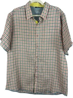 BOHIO Men's 100% Linen Plaid Short Sleeve Button Down Shirt Multicolor XL